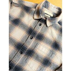 Standard/Cloth Shirt Mens S Gray Cream Plaid Flannel Cotton L/S Button-Up